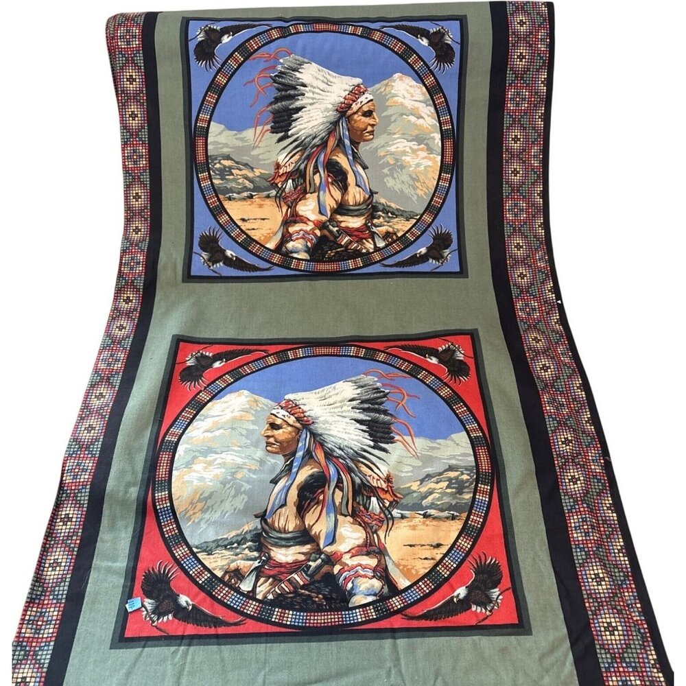 Native Spirit Fabric Pillow Panel Chief Cotton 44" X 17.5" Bald Eagles Mountain